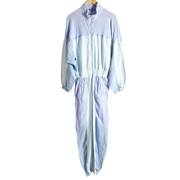 Paradised Blue Colorblock Long Sleeve Sporty Zip Up Jumpsuit Size Medium - Picture 5 of 16